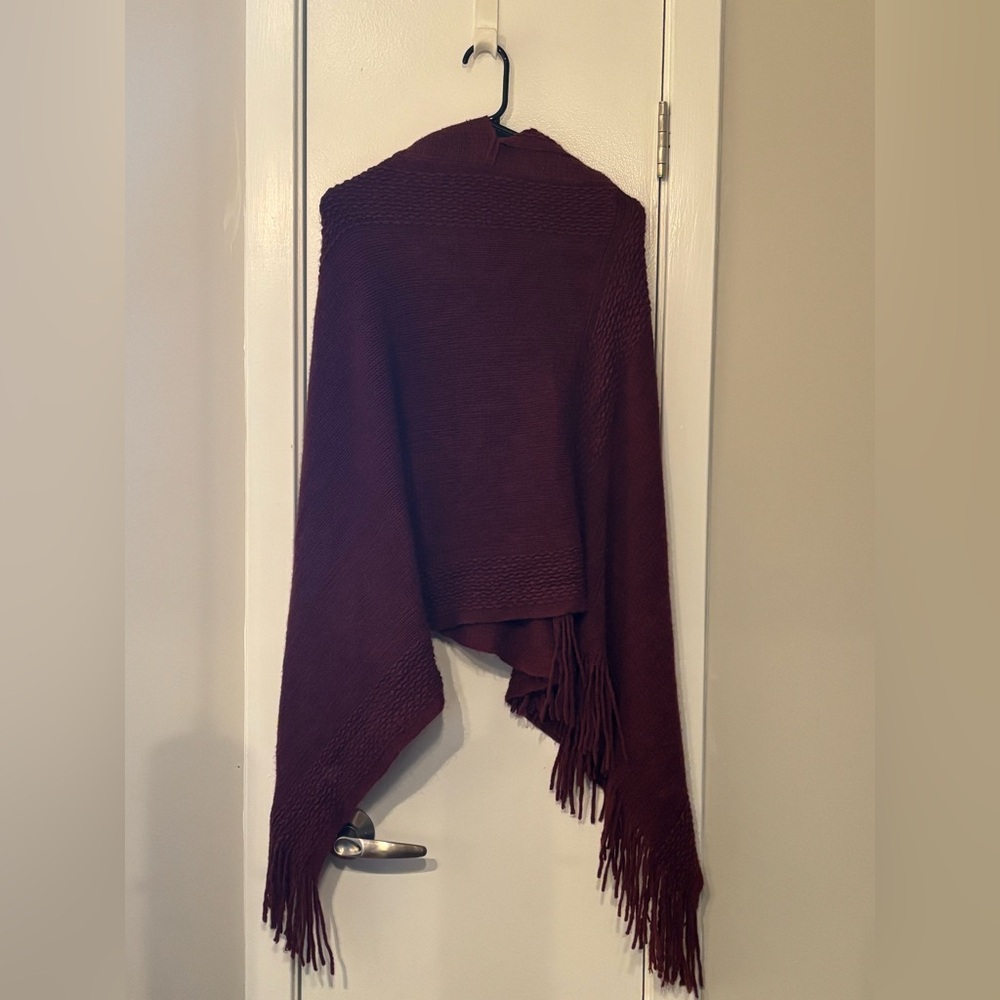 Woven Red Poncho with Fringe
